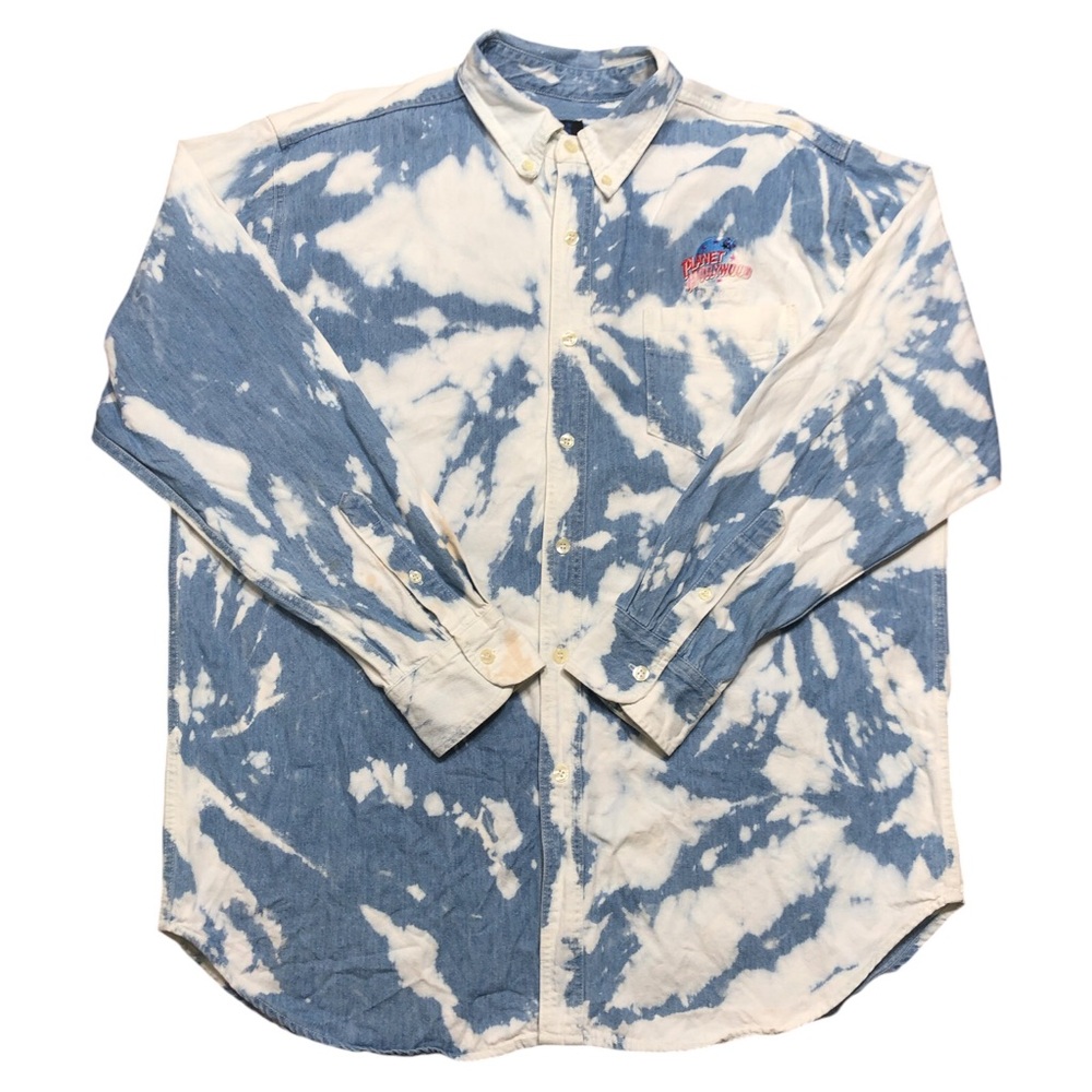 Vintage Planet Hollywood Phoenix Denim Button Up Shirt XL Acid Wash Tie Dye